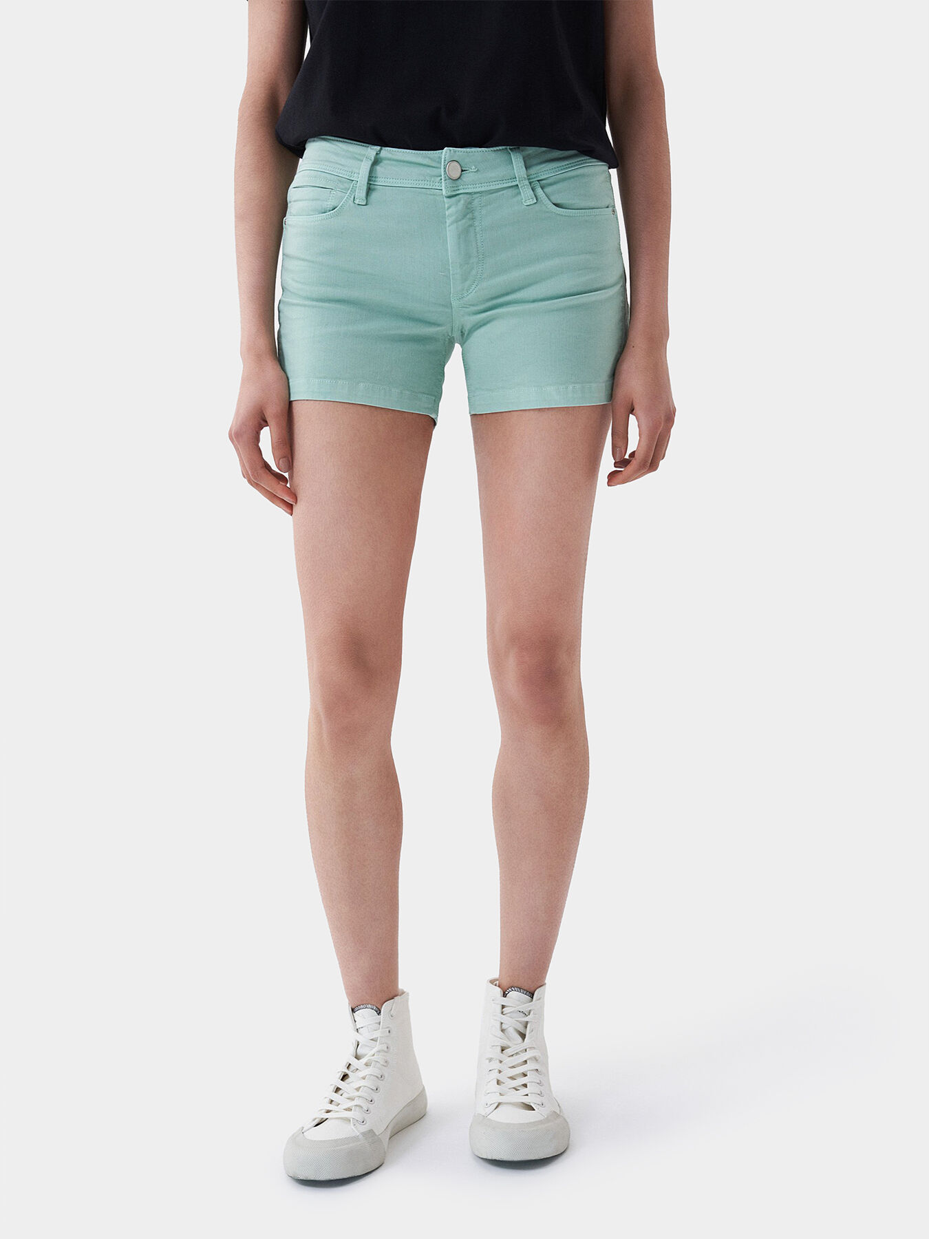 Mint green denim shorts deals