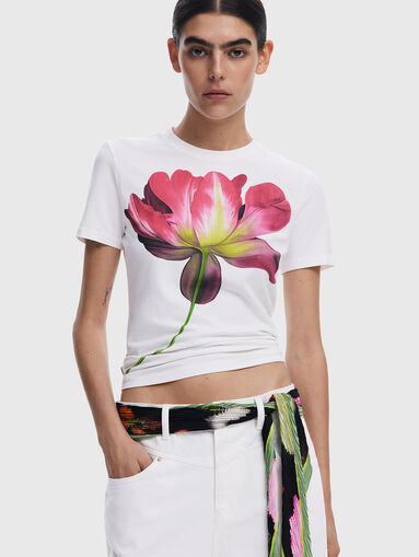 Cotton T-shirt with floral print - 4
