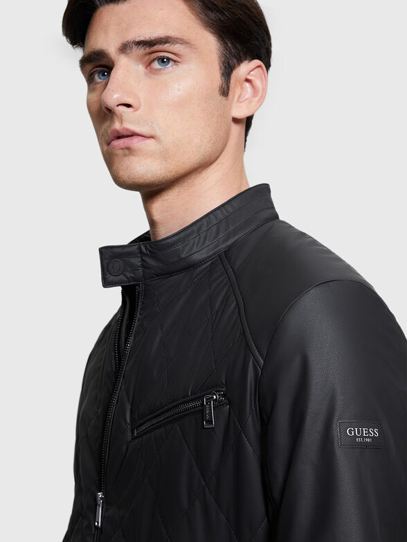 Black biker jacket with quilted effect  - 5
