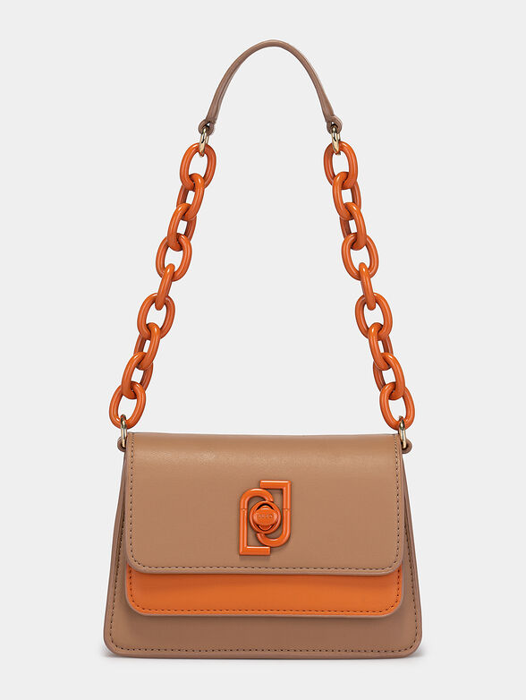 Beige shoulder bag with orange details - 1