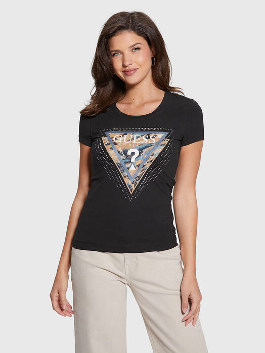 T-shirt with logo and rhinestones