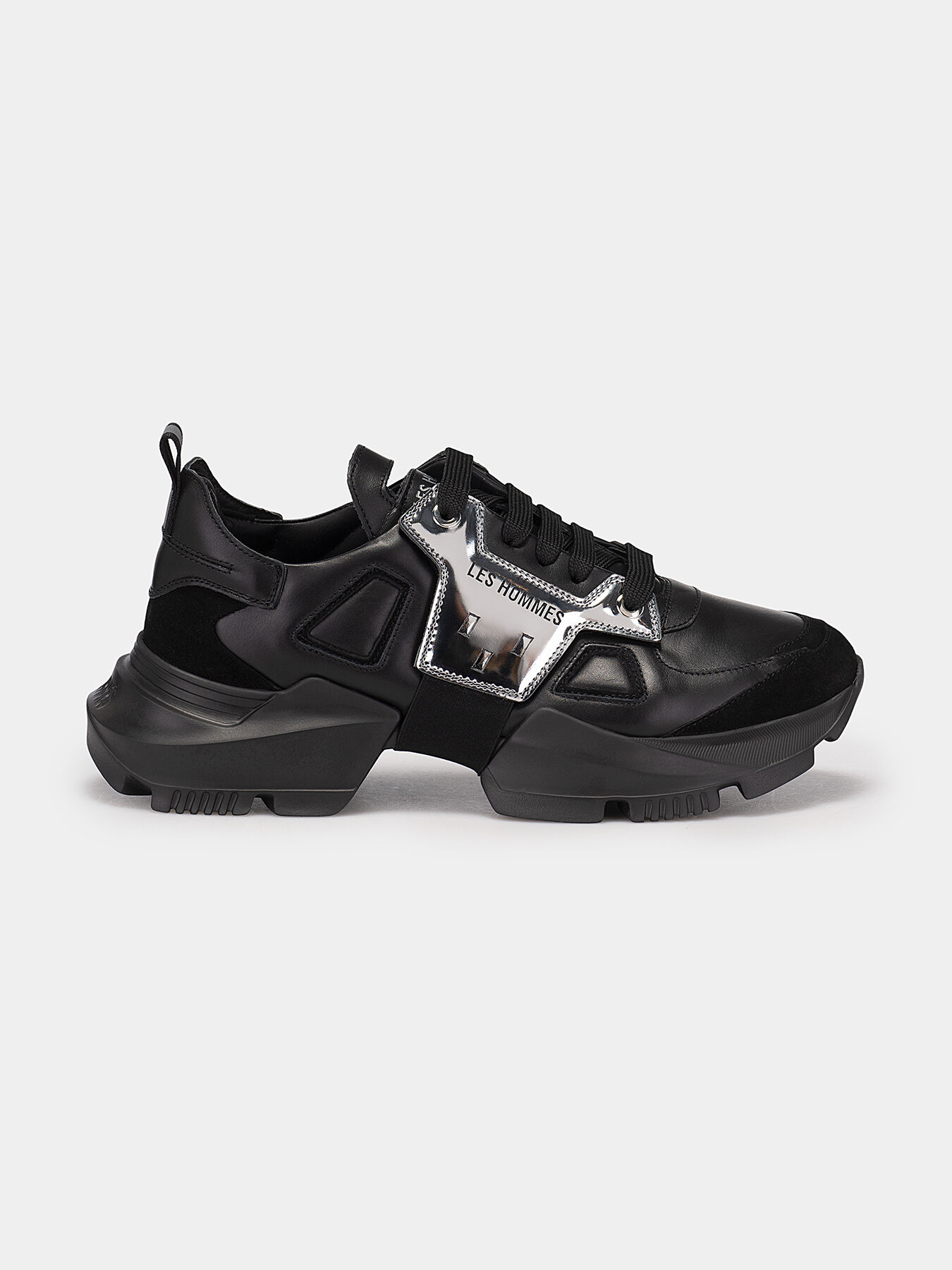 Black sport shoes with silver inserts brand LES HOMMES