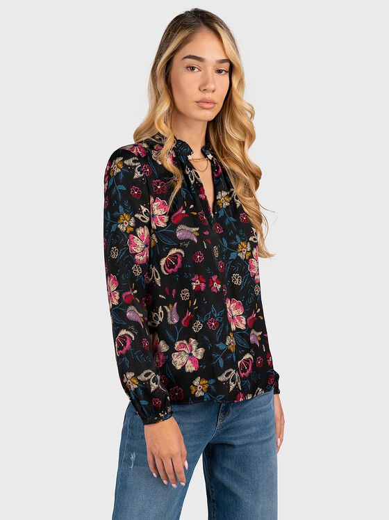 Блуза с дълъг ръкав и флорален принт - 1