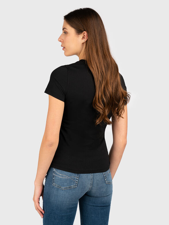 Cotton T-shirt with logo print and rhinestones - 3