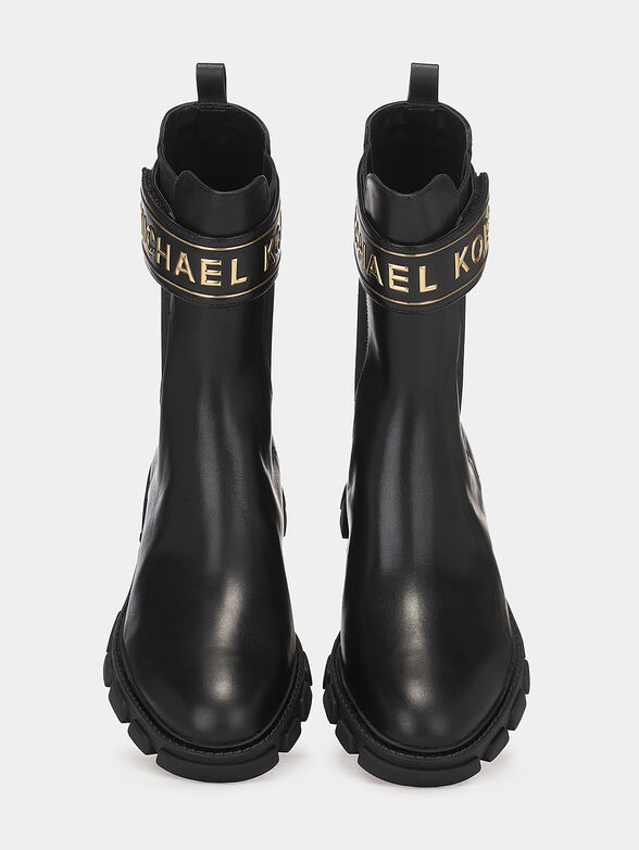 Black leather ankle boots with golden logo  - 6