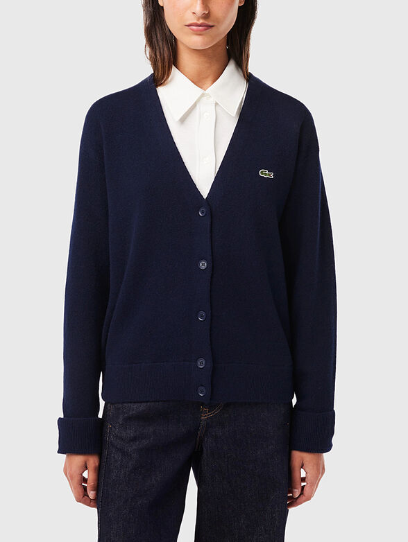 Wool cardigan with embroidered logo  - 1
