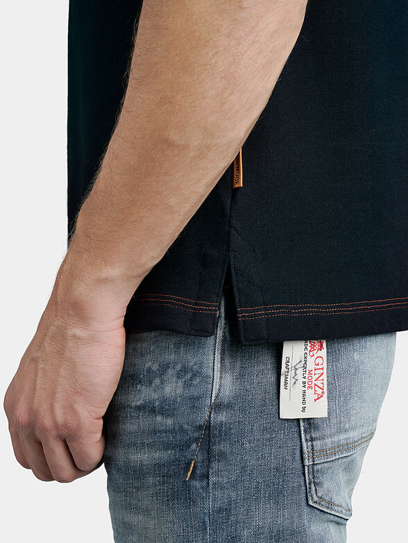 Dark blue polo-shirt with orange details - 4