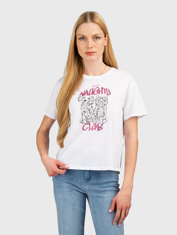 T-shirt with print and rhinestones - 1