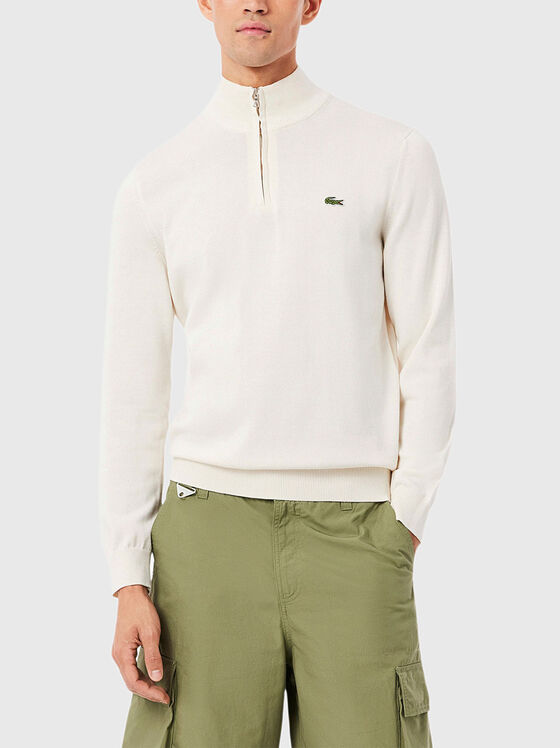 Памучен пуловер с акцентен цип - 1