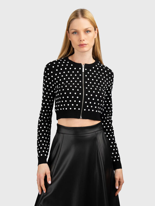 Cropped cardigan with zip and polka dot pattern - 1