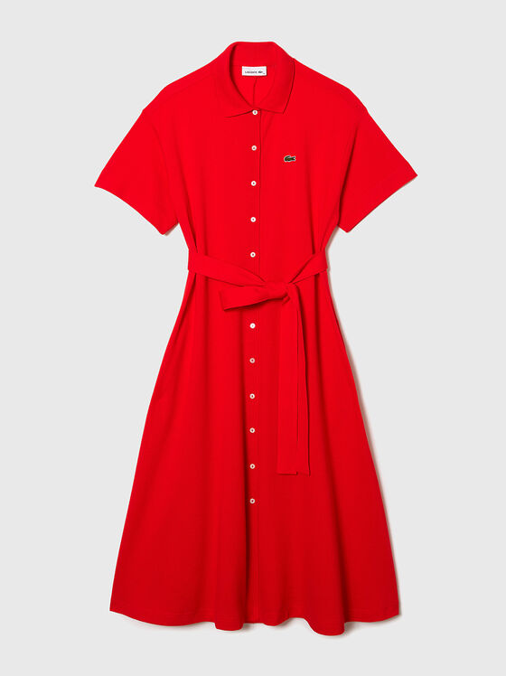 Поло рокля от пике в червен цвят  - 1