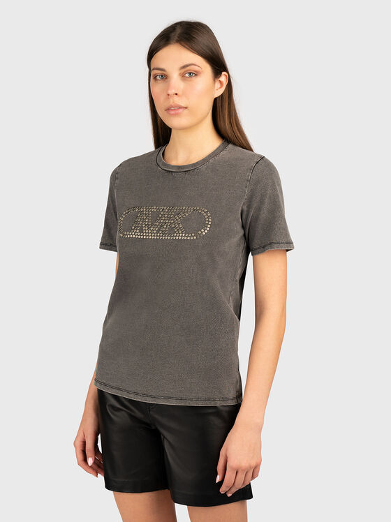 Cotton T-shirt with oval neckline and logo - 1