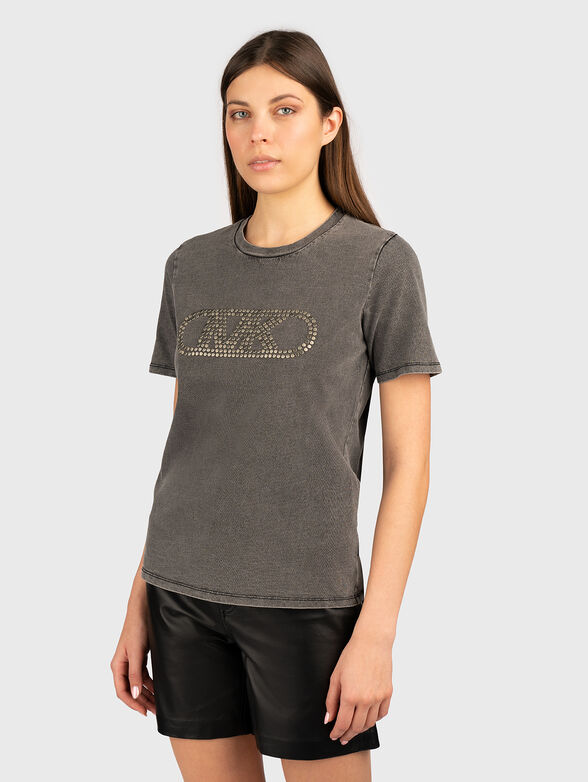 Cotton T-shirt with oval neckline and logo - 1
