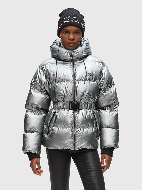 Padded jacket with metallic effect and belt - 1