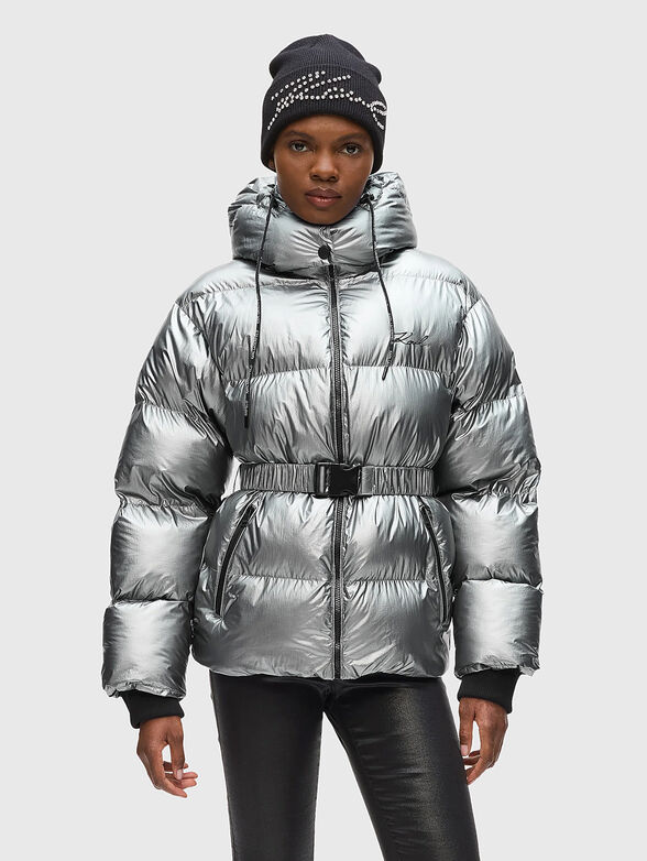 Padded jacket with metallic effect and belt - 1