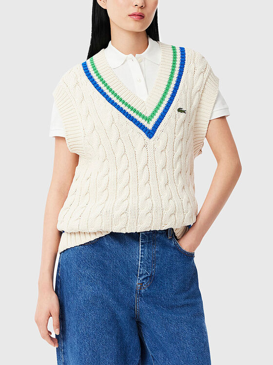 Knitted cotton vest with V-neck - 1