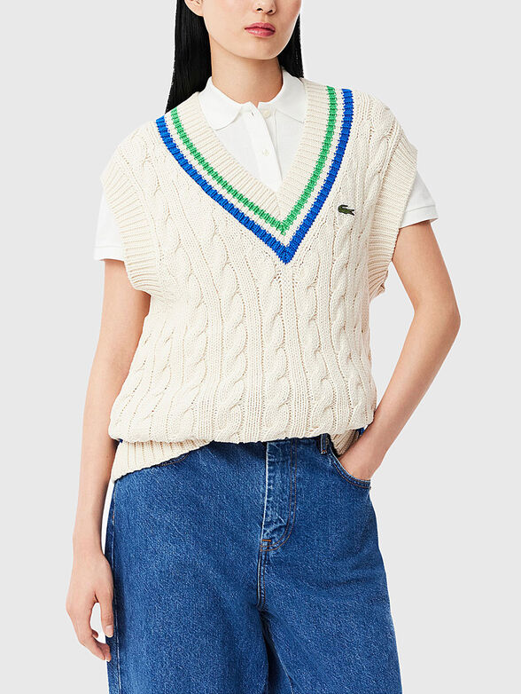 Knitted cotton vest with V-neck - 1