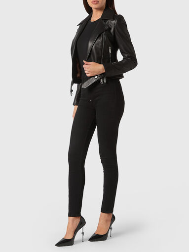 Leather biker jacket with accent logo on the back - 5