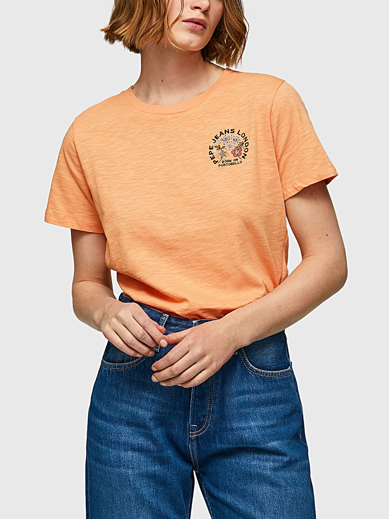 ONIX orange T shirt with contrasting print brand Pepe Jeans Globalbrandsstore en