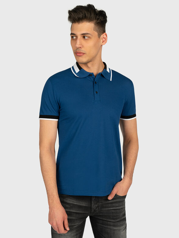Cotton polo-shirt in blue - 1