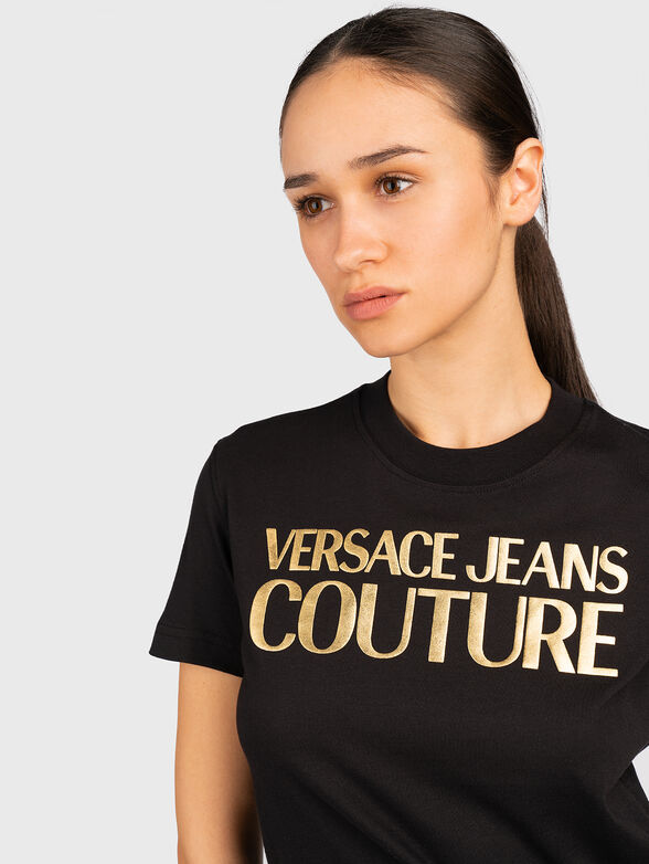 Golden print T-shirt in black - 4