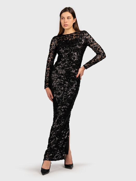 Long black dress with sequins