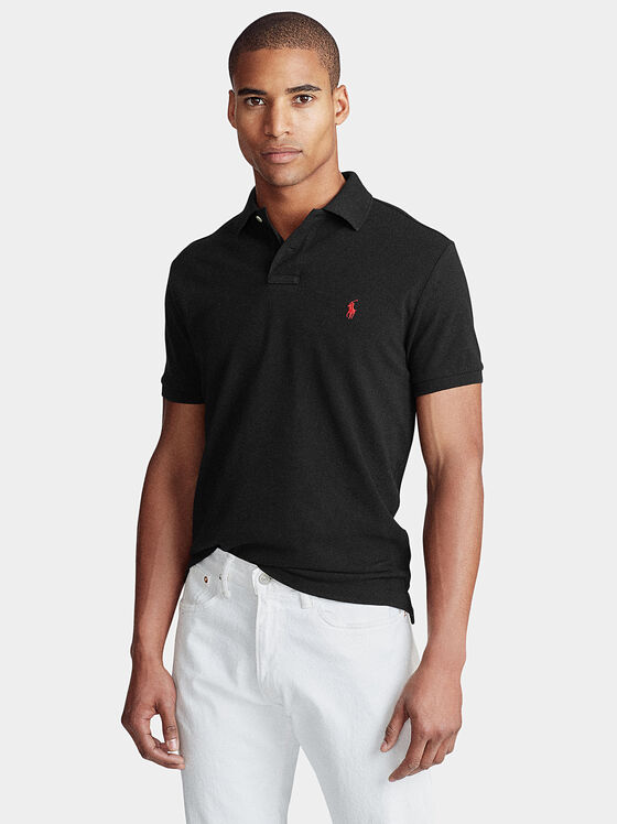Black polo shirt with contrast logo embroidery - 1