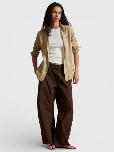 Beige linen shirt with logo detail - 4