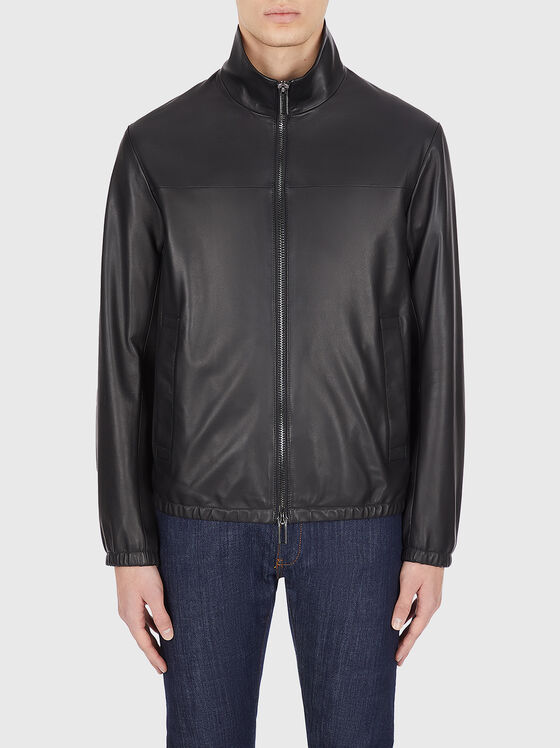 Black leather jacket with zip - 1