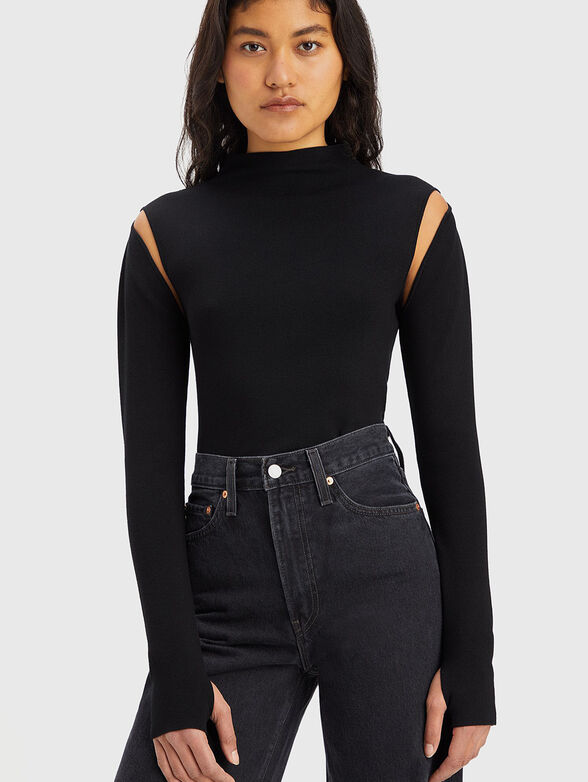 Black sweater with accent sleeves  - 3