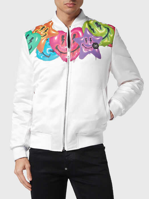 SMILE bomber jacket with multicolour print