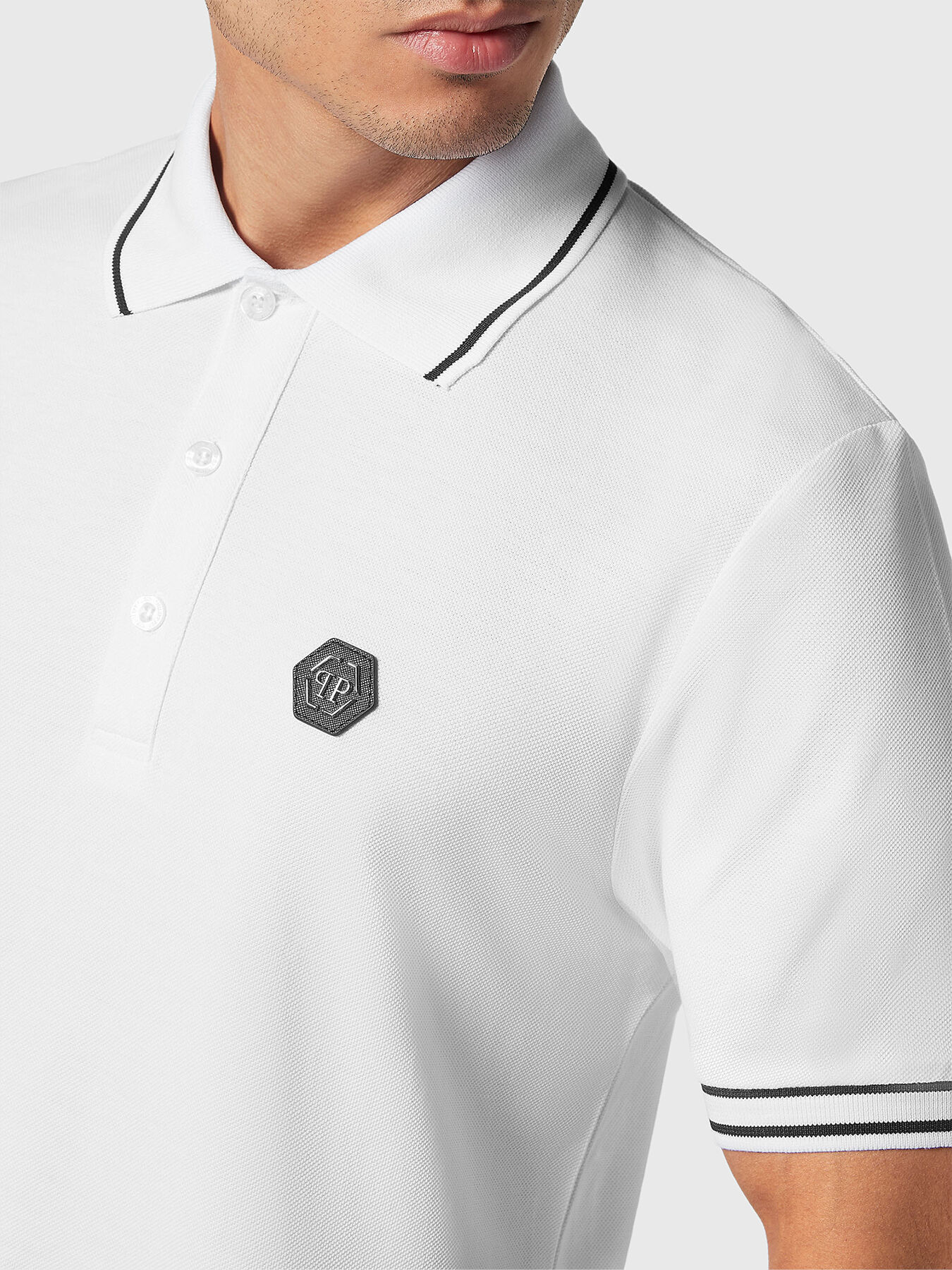 Tシャツ・カットソー PHILIPP PLEIN Men Polo Shirts FADC MTK7353 PJY002N01 WHITE Polo shirt SS Philipp Plein Sport