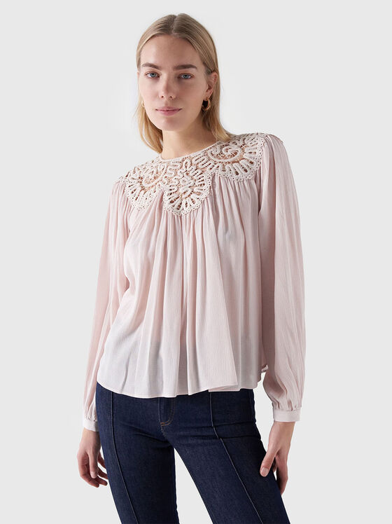 Pale pink blouse with accent embroidery - 1
