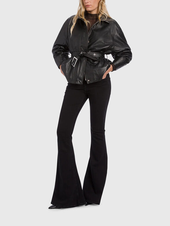 Leather jacket with an accent belt - 2