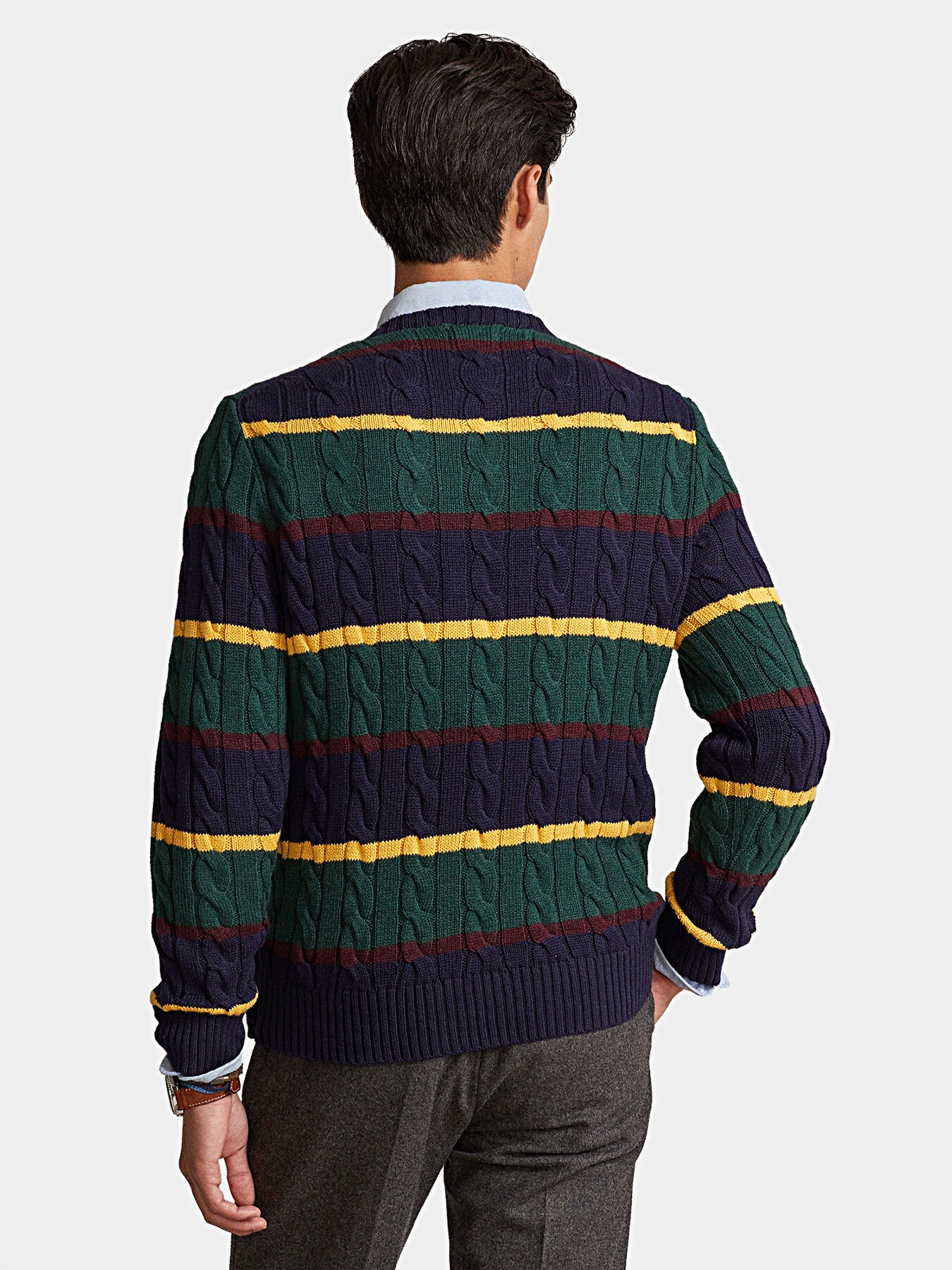Striped cable-knit cotton sweater brand POLO RALPH LAUREN