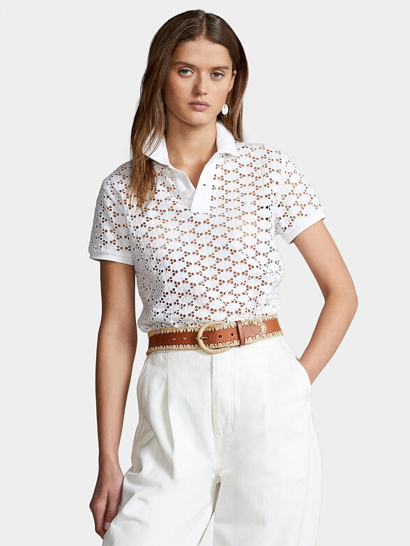 Cotton Polo shirt with openwork embroidery - 1