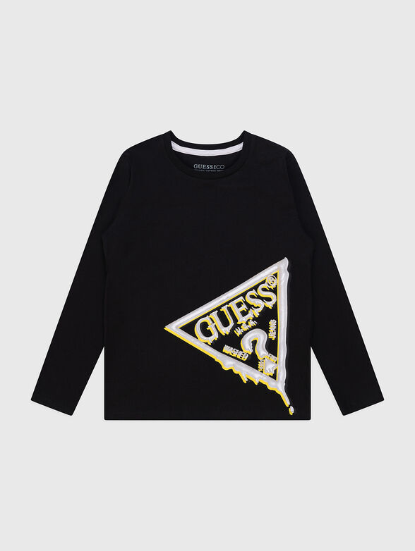 Black cotton blouse with logo print - 1