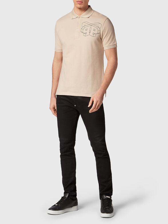 Beige cotton polo shirt with contrasting print - 4