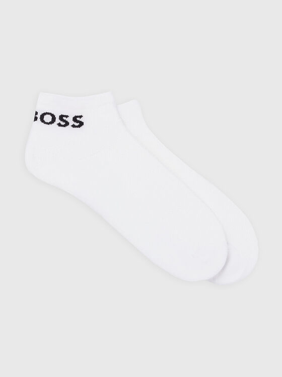 Два чифта бели къси чорапи с контрастно лого - 1
