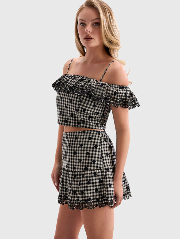 Checked top with ruffles and embroidery - 1