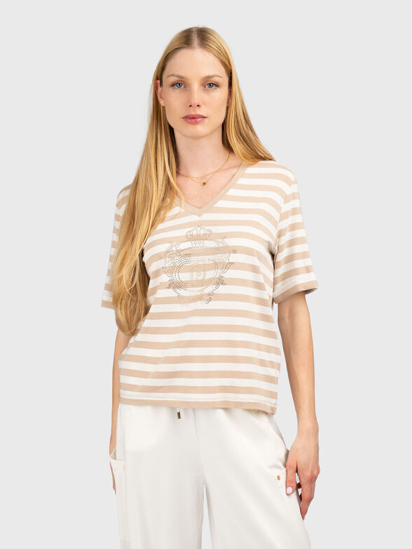 Striped V-neck T-shirt - 1