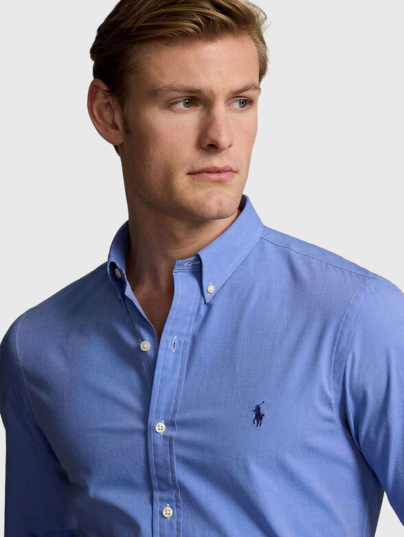 Blue slim fit cotton shirt - 4