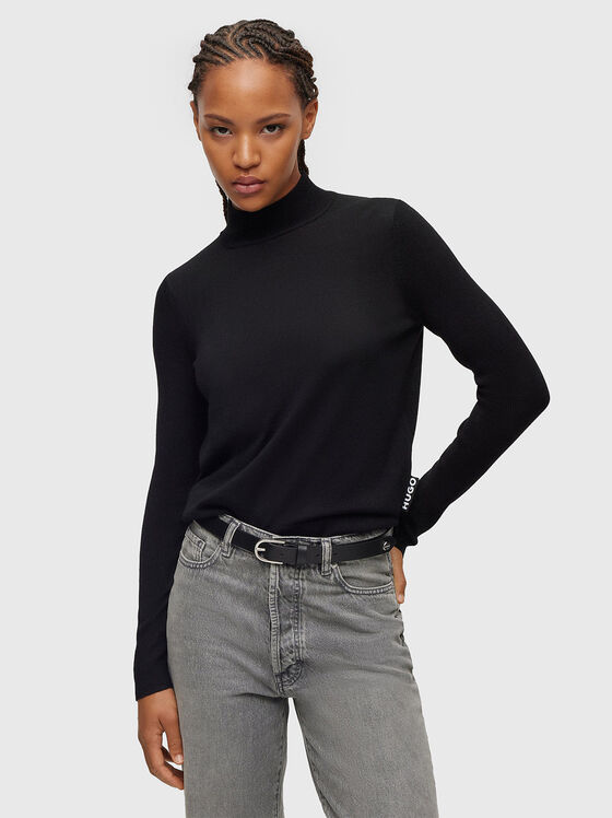 Black sweater with polo collar - 1