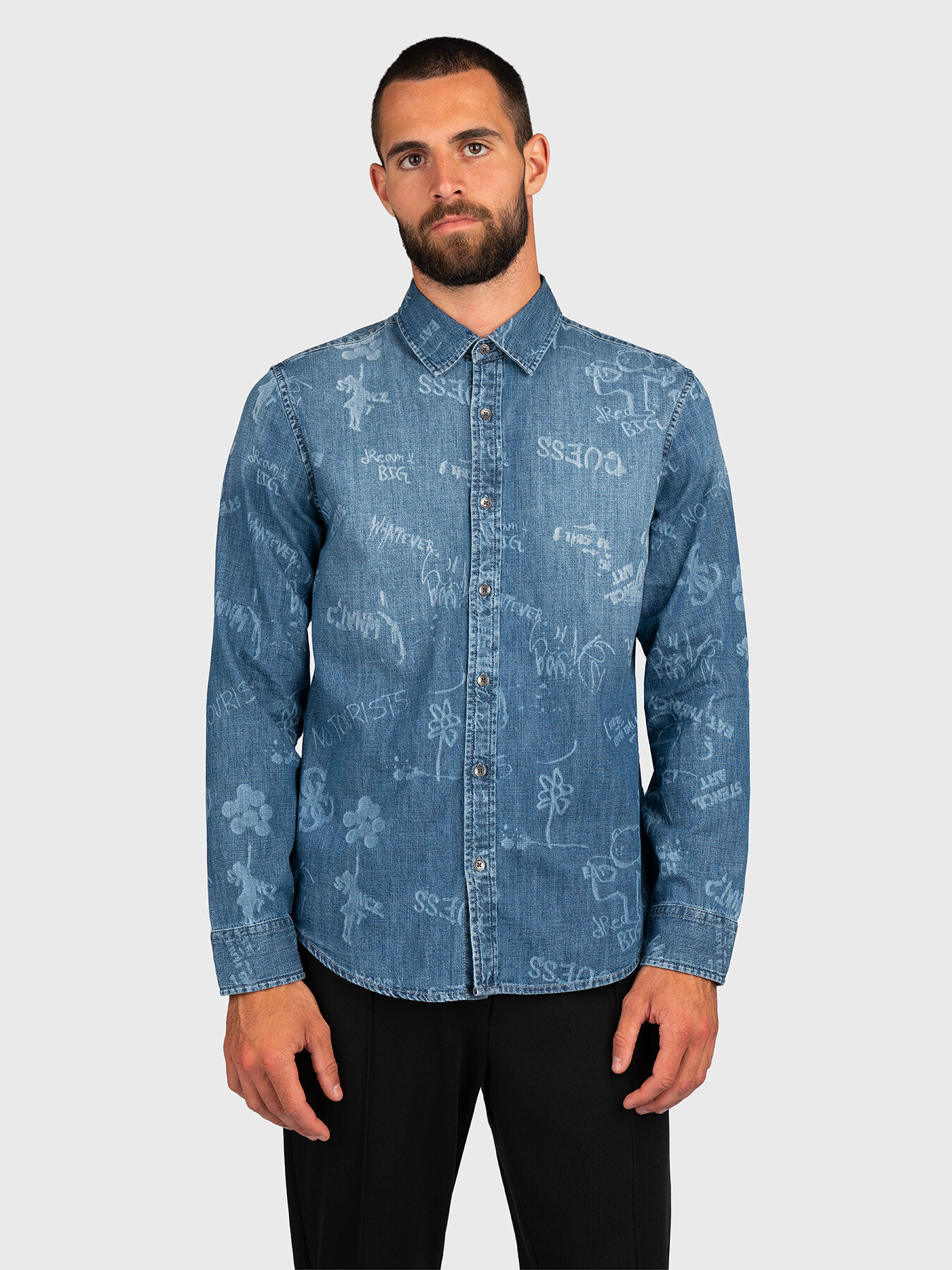 Denim shirt with long sleeves brand GUESS Globalbrandsstore en