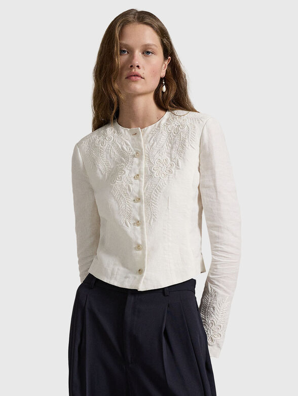 Linen jacket with floral embroidery - 1