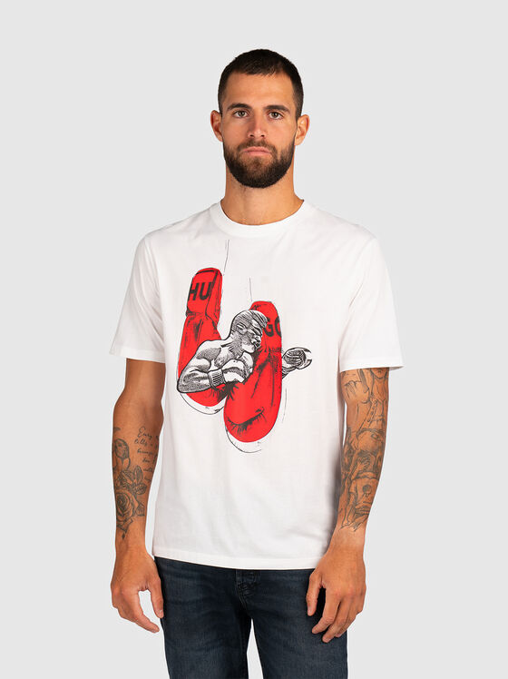 Памучна тениска с акцентен принт - 1