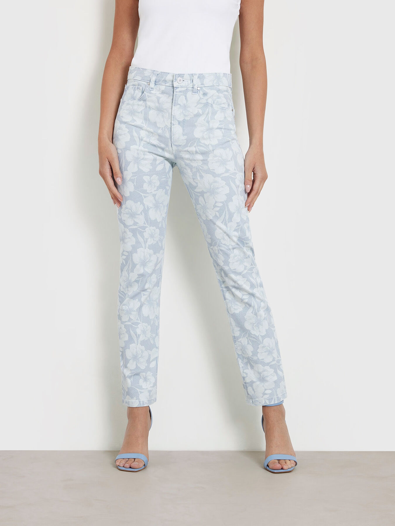 GIRLY light blue jeans with floral print brand GUESS