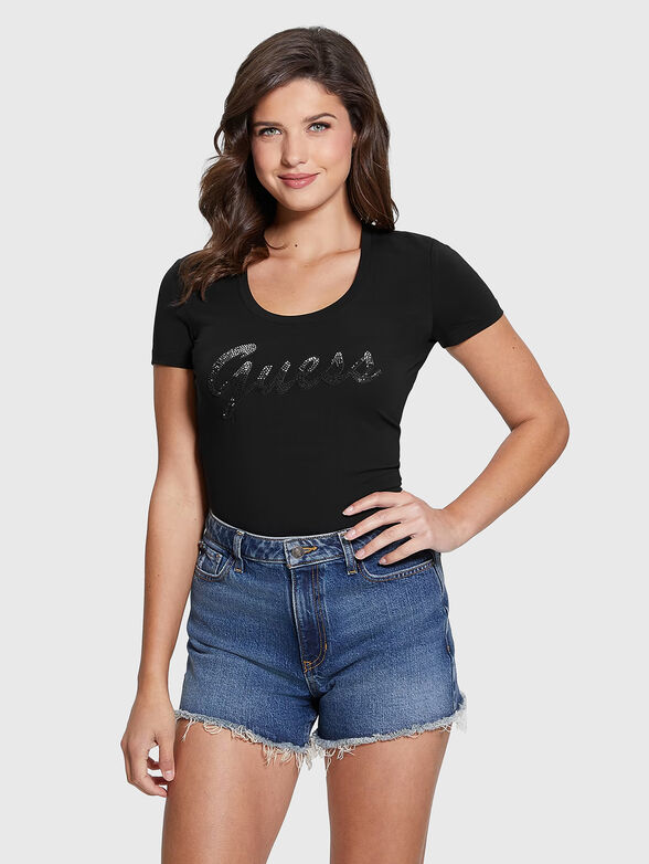 Black T-shirt with rhinestones - 1
