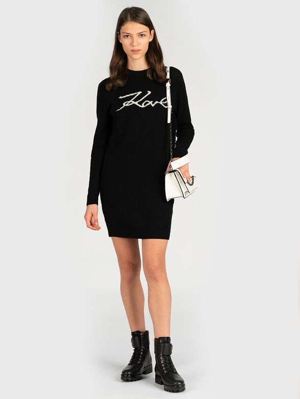 Black knitted dress with logo print - 4