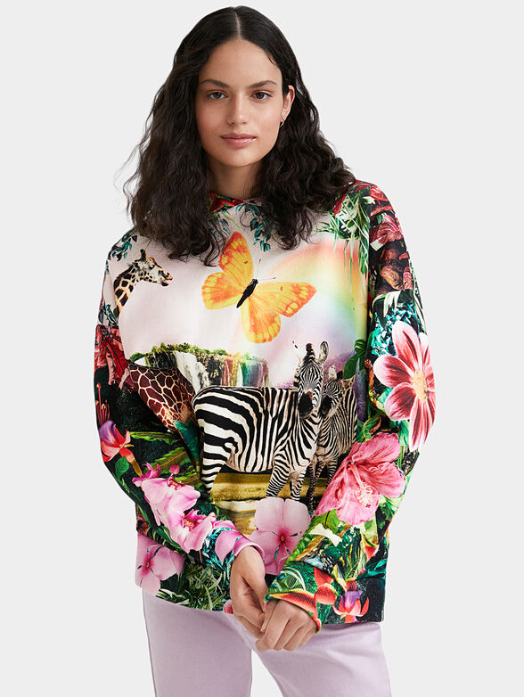 Cotton sweatshirt with tropical print - 1